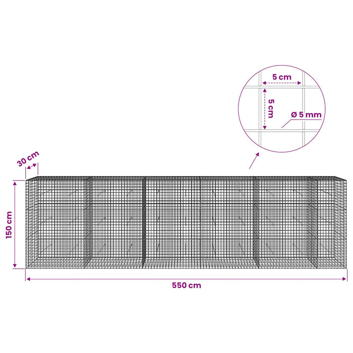 Gabion cu sârmă de 5 mm și plasă de 5x5 cm 550x30x150 cm WALTI