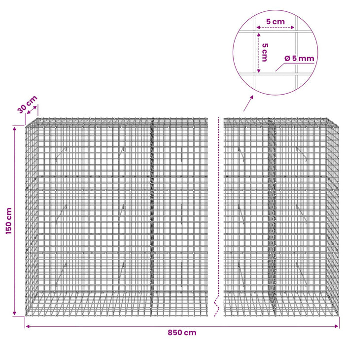Gabion cu sârmă de 5 mm și plasă de 5x5 cm 850x30x150 cm WALTI