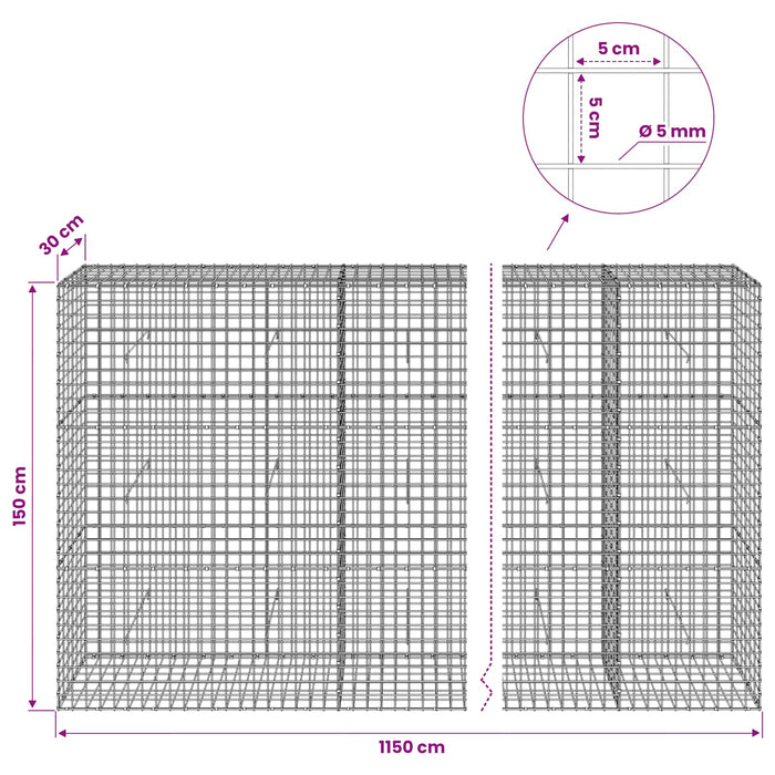 Gabion cu sârmă de 5 mm și plasă de 5x5 cm 1150x30x150 cm WALTI