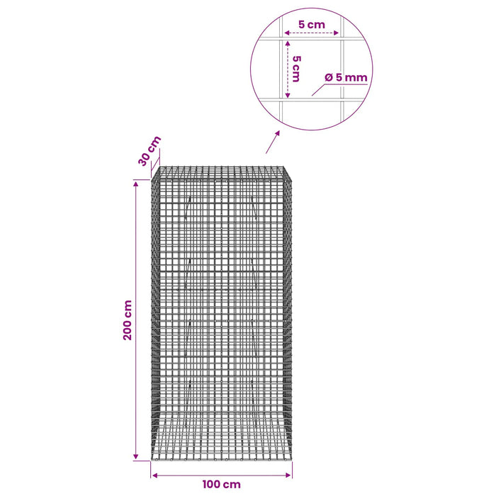 Gabion cu sârmă de 5 mm și plasă de 5x5 cm 100x30x200 cm WALTI