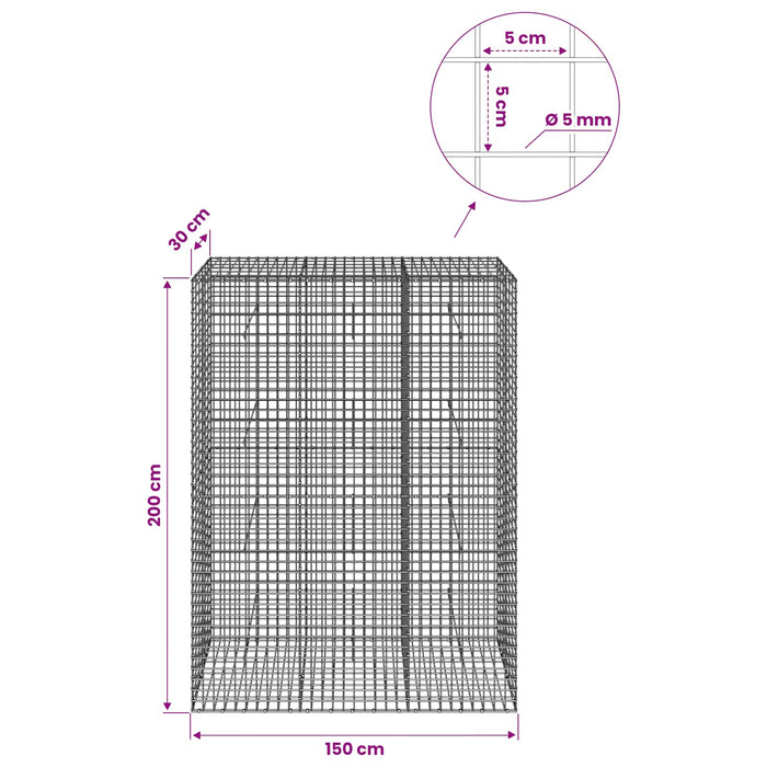 Gabion cu sârmă de 5 mm și plasă de 5x5 cm 150x30x200 cm WALTI