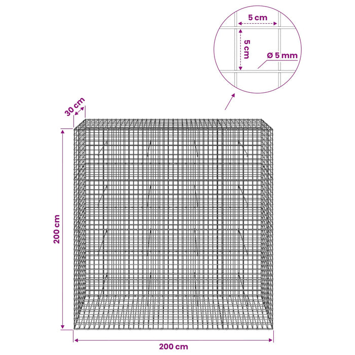 Gabion cu sârmă de 5 mm și plasă de 5x5 cm 200x30x200 cm WALTI