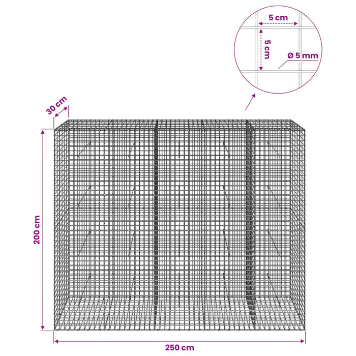 Gabion cu sârmă de 5 mm și plasă de 5x5 cm 250x30x200 cm WALTI