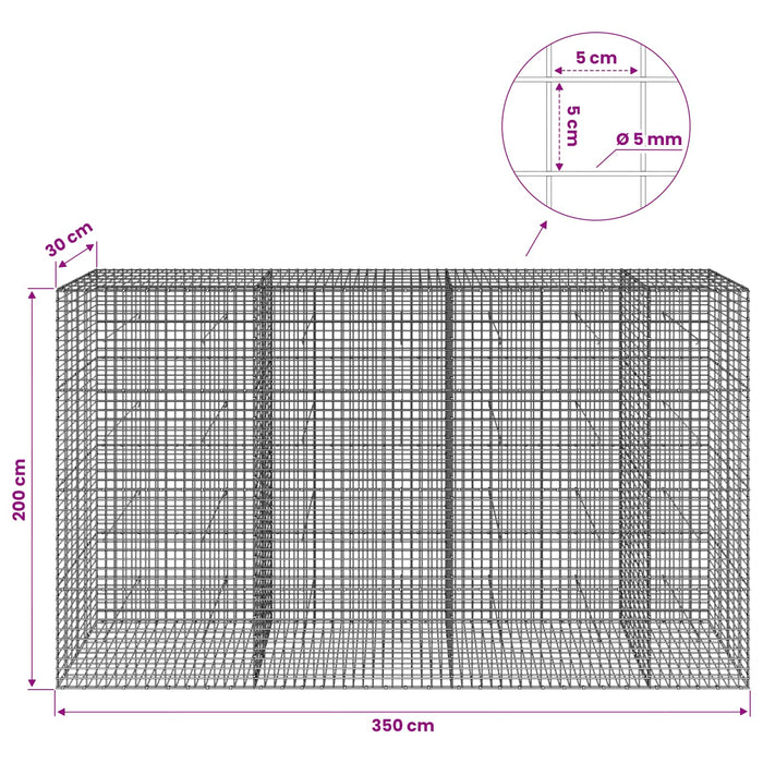 Gabion cu sârmă de 5 mm și plasă de 5x5 cm 350x30x200 cm WALTI