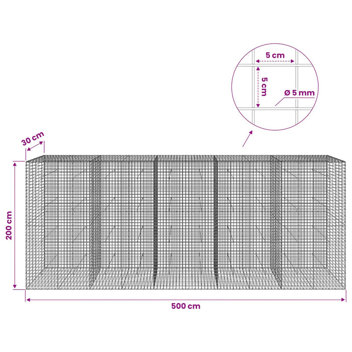 Gabion cu sârmă de 5 mm și plasă de 5x5 cm 500x30x200 cm WALTI