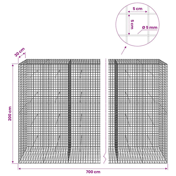 Gabion cu sârmă de 5 mm și plasă de 5x5 cm 700x30x200 cm WALTI