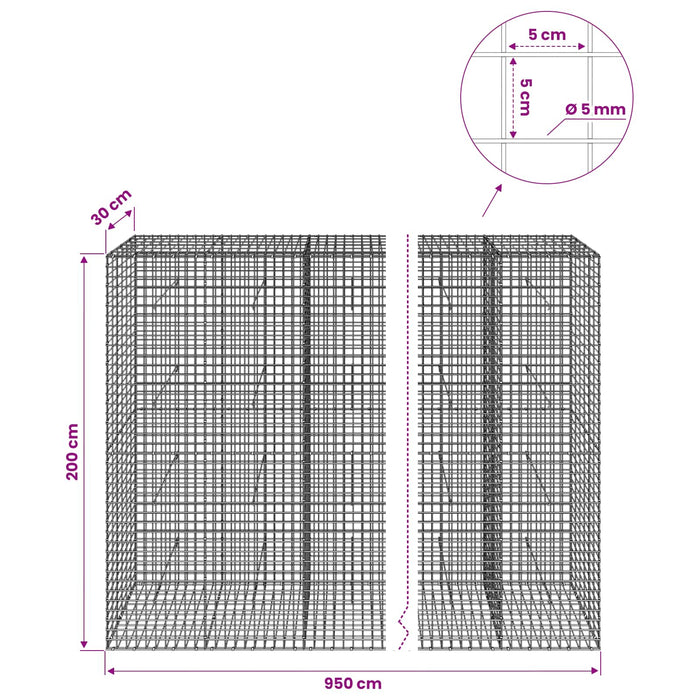 Gabion cu sârmă de 5 mm și plasă de 5x5 cm 950x30x200 cm WALTI