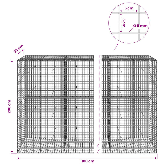 Gabion cu sârmă de 5 mm și plasă de 5x5 cm 1100x30x200 cm WALTI