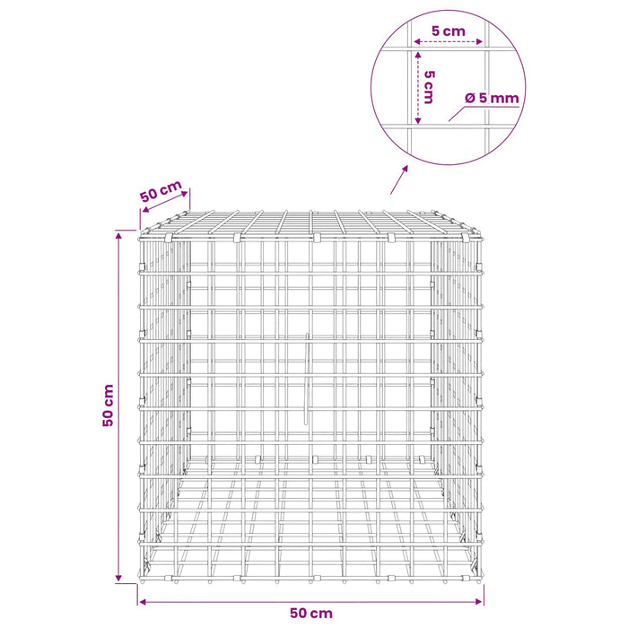 Gabion cu sârmă de 5 mm și plasă de 5x5 cm 50x50x50 cm WALTI