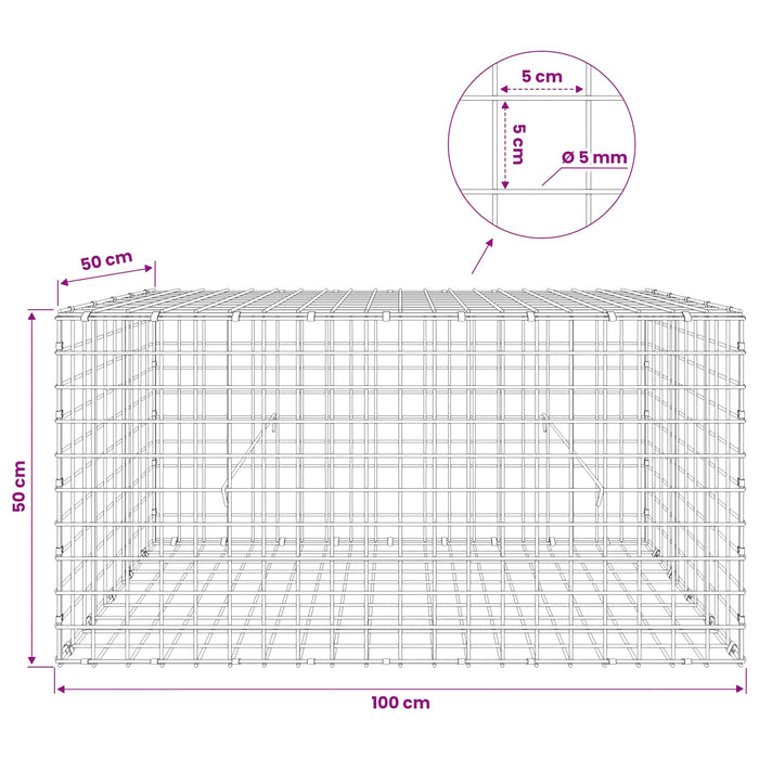 Gabion cu sârmă de 5 mm și plasă de 5x5 cm 100x50x50 cm WALTI