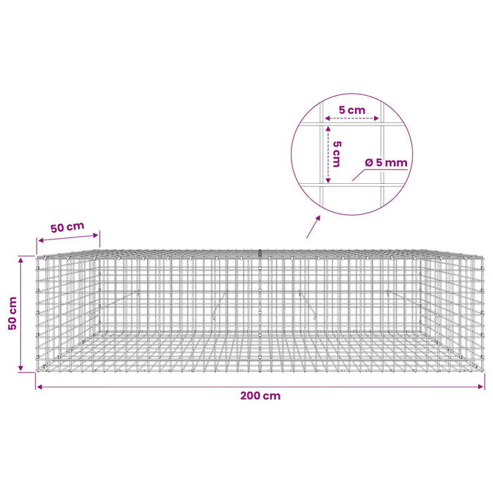 Gabion cu sârmă de 5 mm și plasă de 5x5 cm 200x50x50 cm WALTI