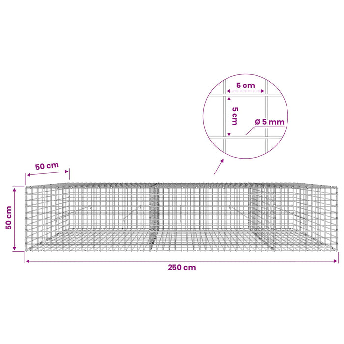 Gabion cu sârmă de 5 mm și plasă de 5x5 cm 250x50x50 cm WALTI