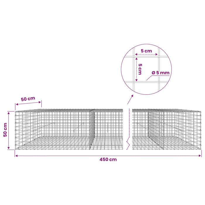 Gabion cu sârmă de 5 mm și plasă de 5x5 cm 450x50x50 cm WALTI