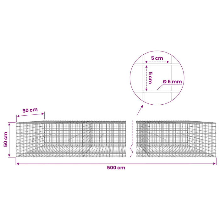 Gabion cu sârmă de 5 mm și plasă de 5x5 cm 500x50x50 cm WALTI