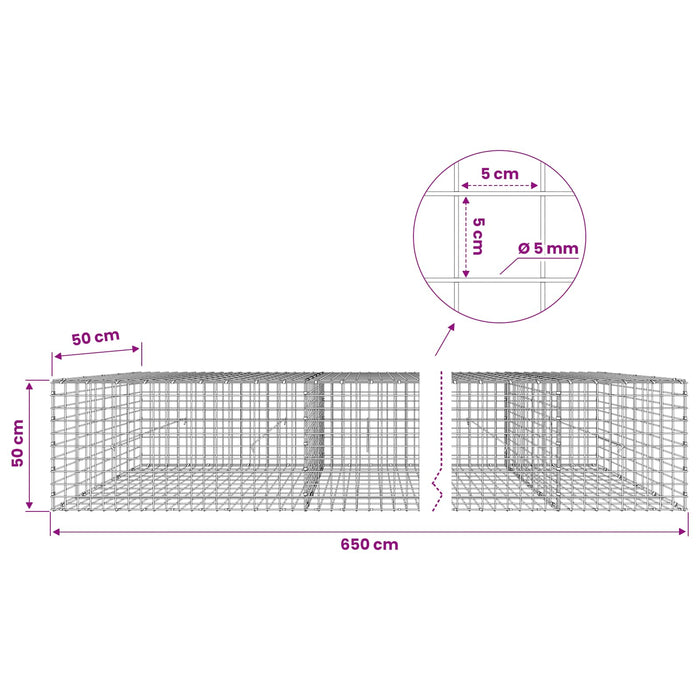 Gabion cu sârmă de 5 mm și plasă de 5x5 cm 650x50x50 cm WALTI