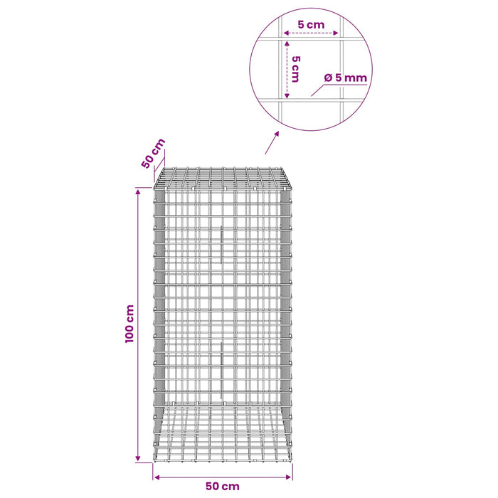 Gabion cu sârmă de 5 mm și plasă de 5x5 cm 50x50x100 cm WALTI