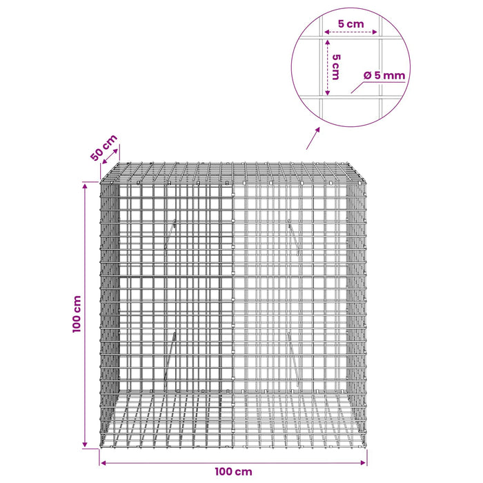 Gabion cu sârmă de 5 mm și plasă de 5x5 cm 100x50x100 cm WALTI