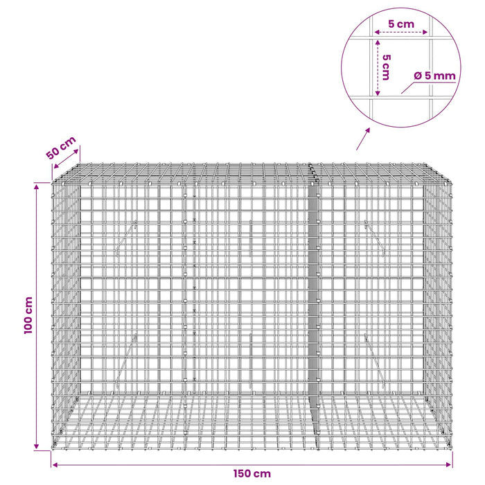 Gabion cu sârmă de 5 mm și plasă de 5x5 cm 150x50x100 cm WALTI