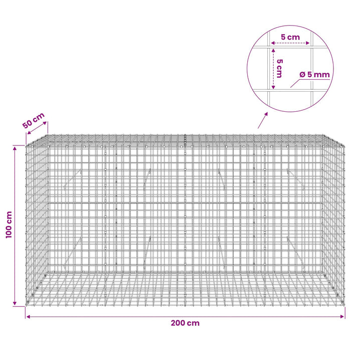 Gabion cu sârmă de 5 mm și plasă de 5x5 cm 200x50x100 cm WALTI