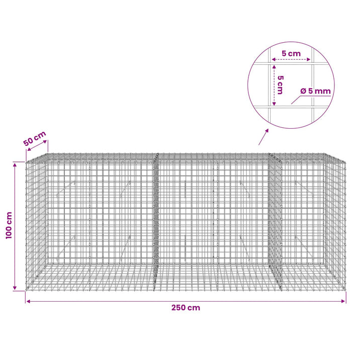 Gabion cu sârmă de 5 mm și plasă de 5x5 cm 250x50x100 cm WALTI