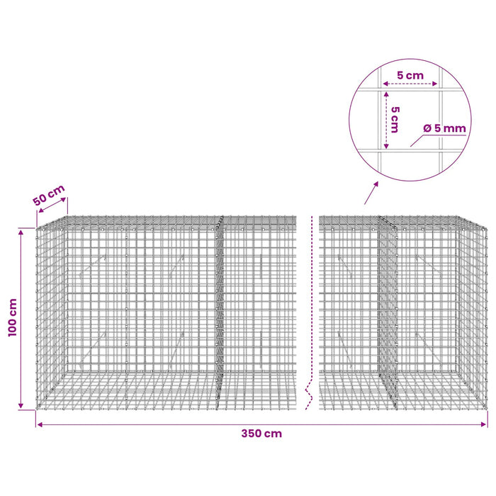 Gabion cu sârmă de 5 mm și plasă de 5x5 cm 350x50x100 cm WALTI