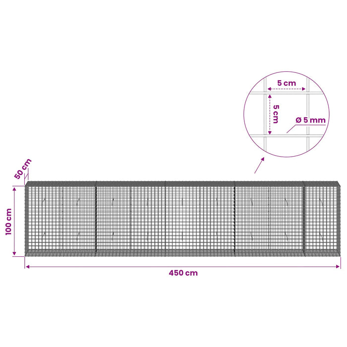 Gabion cu sârmă de 5 mm și plasă de 5x5 cm 450x50x100 cm WALTI
