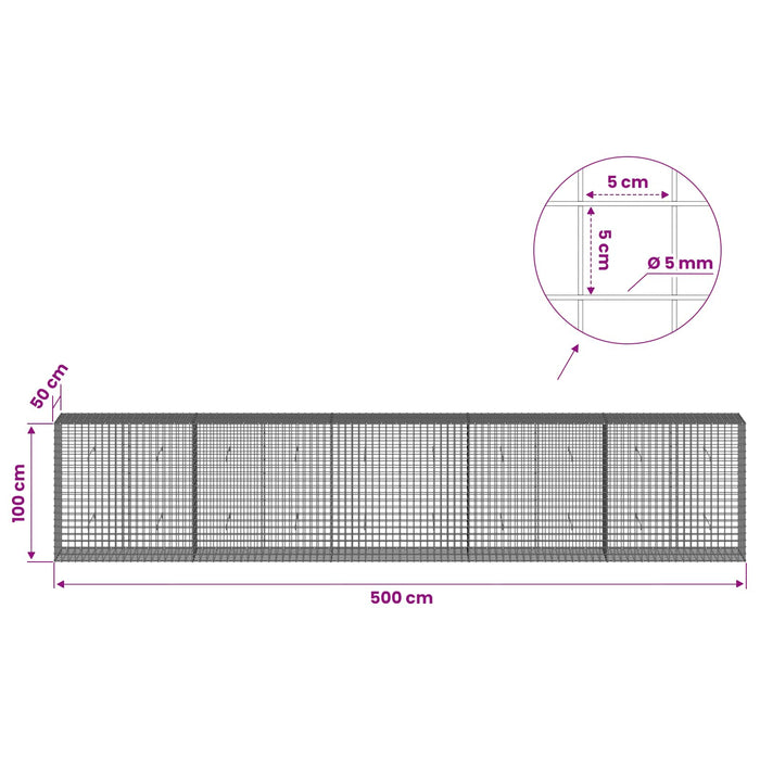 Gabion cu sârmă de 5 mm și plasă de 5x5 cm 500x50x100 cm WALTI