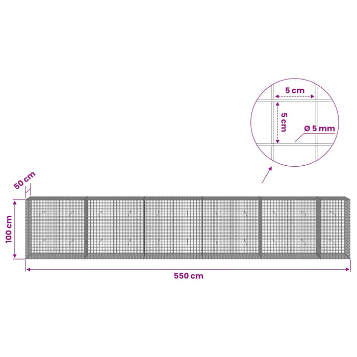 Gabion cu sârmă de 5 mm și plasă de 5x5 cm 550x50x100 cm WALTI