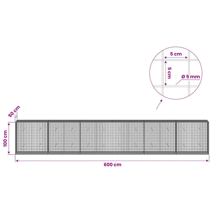 Gabion cu sârmă de 5 mm și plasă de 5x5 cm 600x50x100 cm WALTI