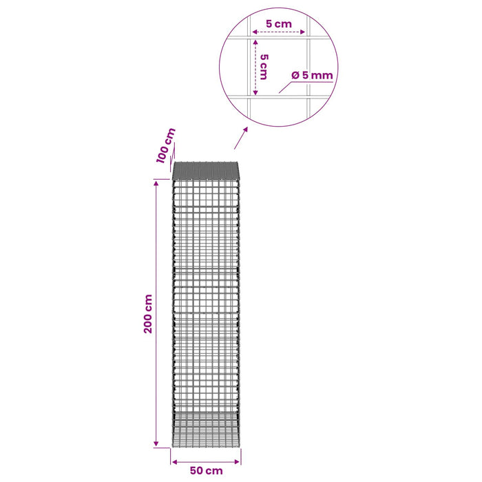 Gabion cu sârmă de 5 mm și plasă de 5x5 cm 700x50x100 cm WALTI