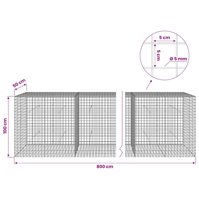 Gabion cu sârmă de 5 mm și plasă de 5x5 cm 800x50x100 cm WALTI