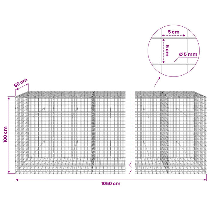 Gabion cu sârmă de 5 mm și plasă de 5x5 cm 1050x50x100 cm WALTI