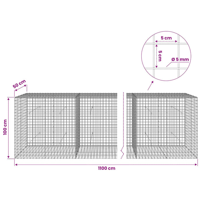 Gabion cu sârmă de 5 mm și plasă de 5x5 cm 1100x50x100 cm WALTI