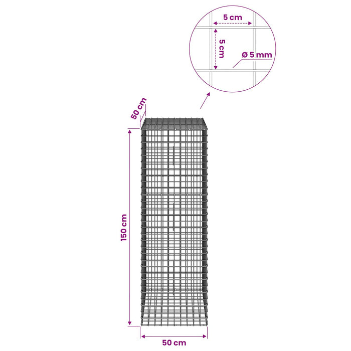 Gabion cu sârmă de 5 mm și plasă de 5x5 cm 50x50x150 cm WALTI