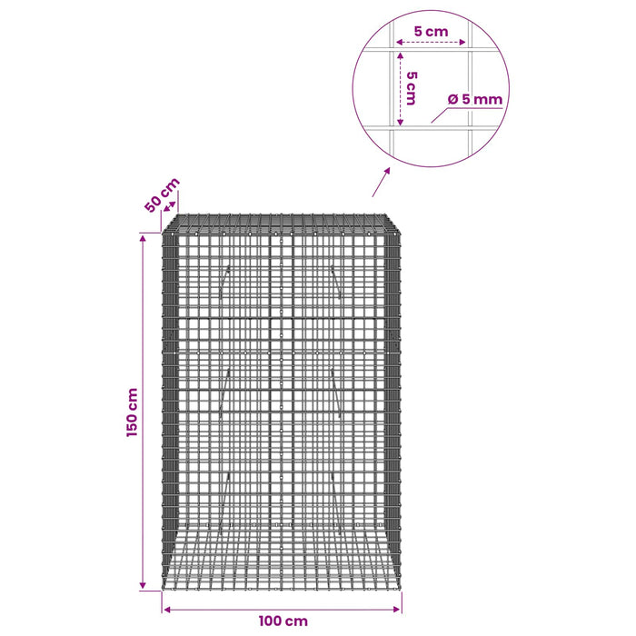 Gabion cu sârmă de 5 mm și plasă de 5x5 cm 100x50x150 cm WALTI