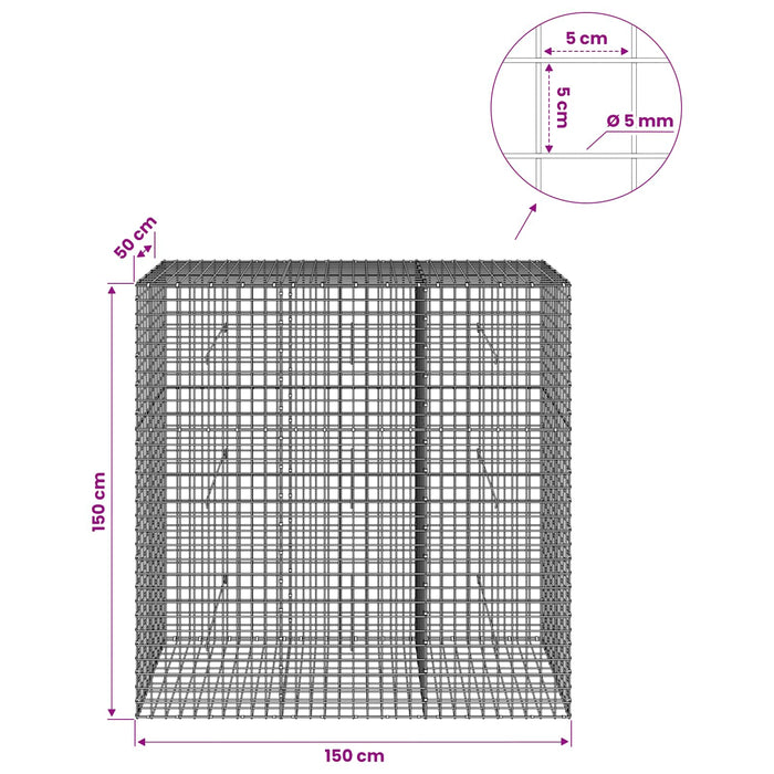 Gabion cu sârmă de 5 mm și plasă de 5x5 cm 150x50x150 cm WALTI