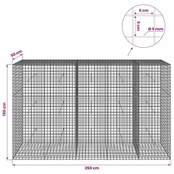 Gabion cu sârmă de 5 mm și plasă de 5x5 cm 250x50x150 cm WALTI