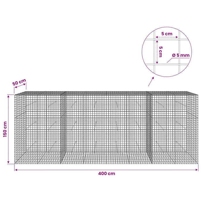 Gabion cu sârmă de 5 mm și plasă de 5x5 cm 400x50x150 cm WALTI