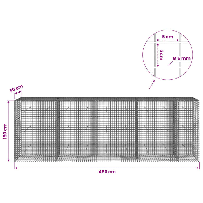 Gabion cu sârmă de 5 mm și plasă de 5x5 cm 450x50x150 cm WALTI