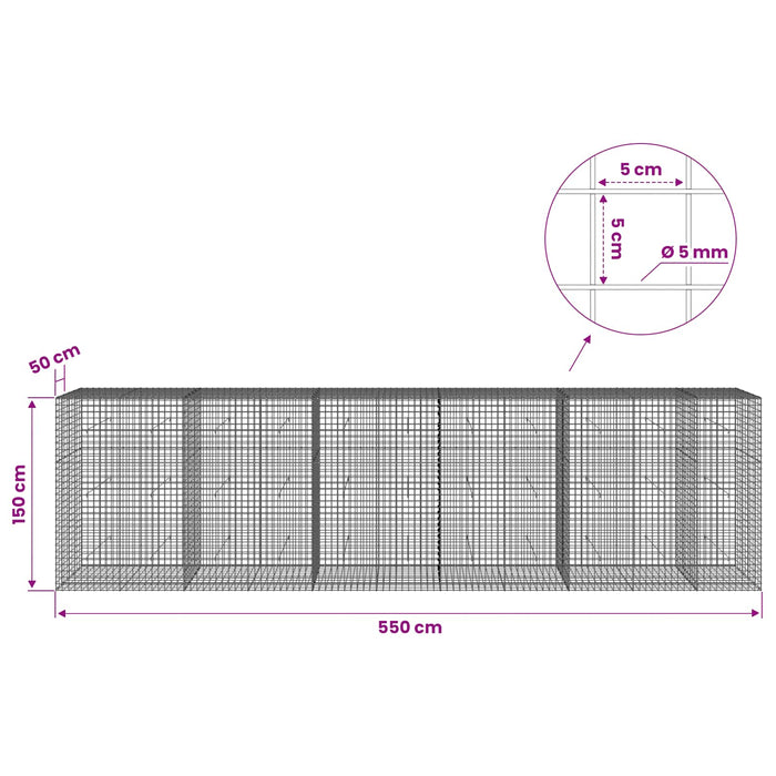 Gabion cu sârmă de 5 mm și plasă de 5x5 cm 550x50x150 cm WALTI