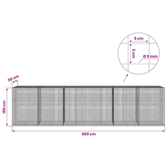 Gabion cu sârmă de 5 mm și plasă de 5x5 cm 600x50x150 cm WALTI