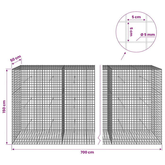 Gabion cu sârmă de 5 mm și plasă de 5x5 cm 700x50x150 cm WALTI