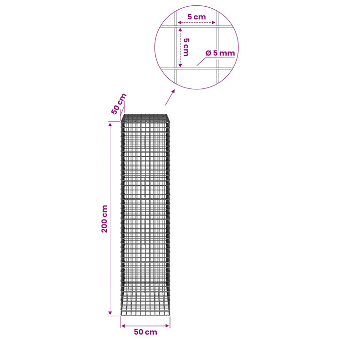 Gabion cu sârmă de 5 mm și plasă de 5x5 cm 50x50x200 cm WALTI