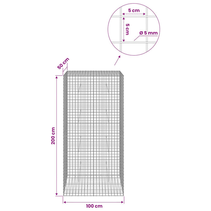 Gabion cu sârmă de 5 mm și plasă de 5x5 cm 100x50x200 cm WALTI