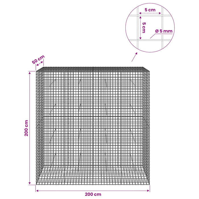 Gabion cu sârmă de 5 mm și plasă de 5x5 cm 200x50x200 cm WALTI
