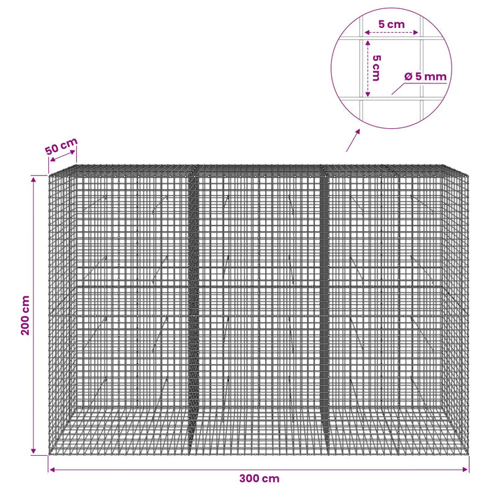 Gabion cu sârmă de 5 mm și plasă de 5x5 cm 300x50x200 cm WALTI