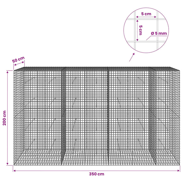 Gabion cu sârmă de 5 mm și plasă de 5x5 cm 350x50x200 cm WALTI