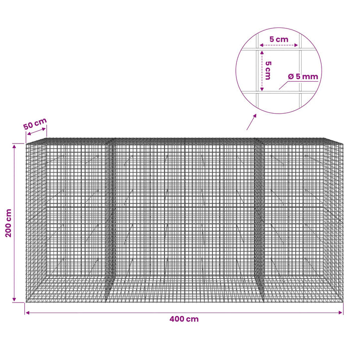 Gabion cu sârmă de 5 mm și plasă de 5x5 cm 400x50x200 cm WALTI