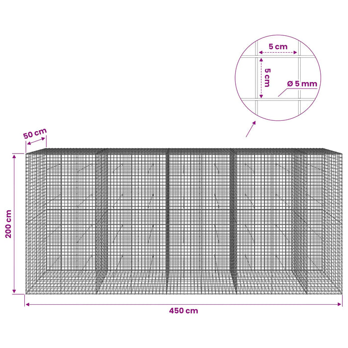 Gabion cu sârmă de 5 mm și plasă de 5x5 cm 450x50x200 cm WALTI