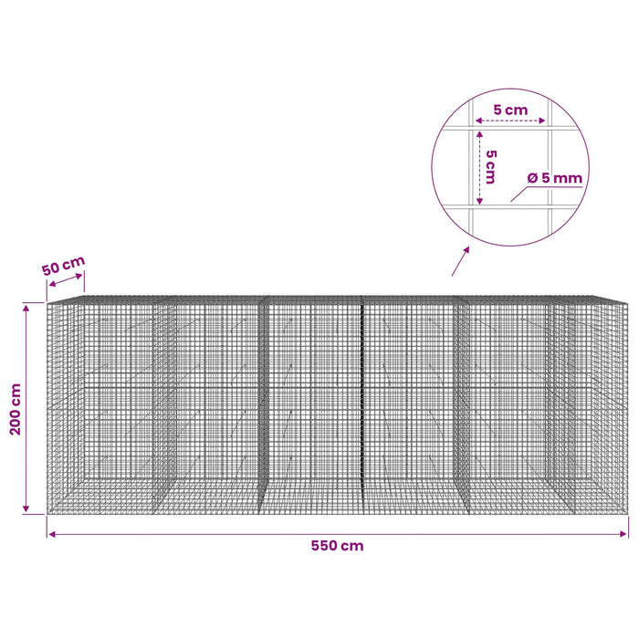 Gabion cu sârmă de 5 mm și plasă de 5x5 cm 550x50x200 cm WALTI
